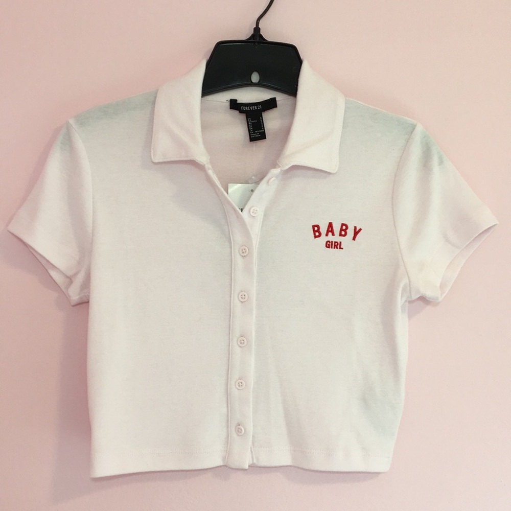 Forever 21 “Baby Girl” Polo Crop Top (S)❣️